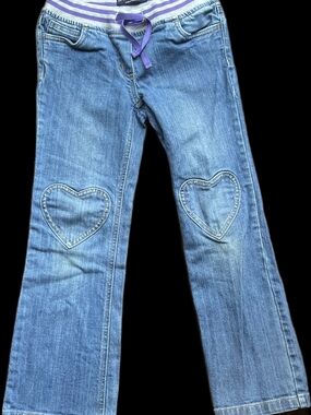 Mini Boden Light Blue Jeans with Purple Waist Tie and Heart Knee Patches